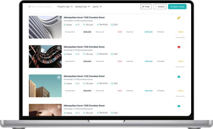 ImmoLens Dashboard mit gespeicherten Objekten